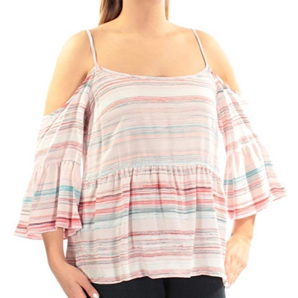 1. State pink stripe cold shoulder top